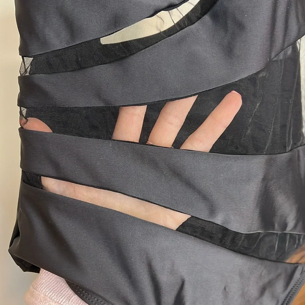 NWT‎ Amazon Black One-Shoulder & Mesh Cutout Swimsuit- M